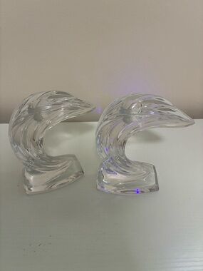 Gorham Crystal Wave Candlestick Holder w/ Original Box Rare Vintage Pair
